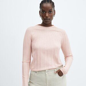 Mango Pink Perkins-neck Ribbed Knit Sweater